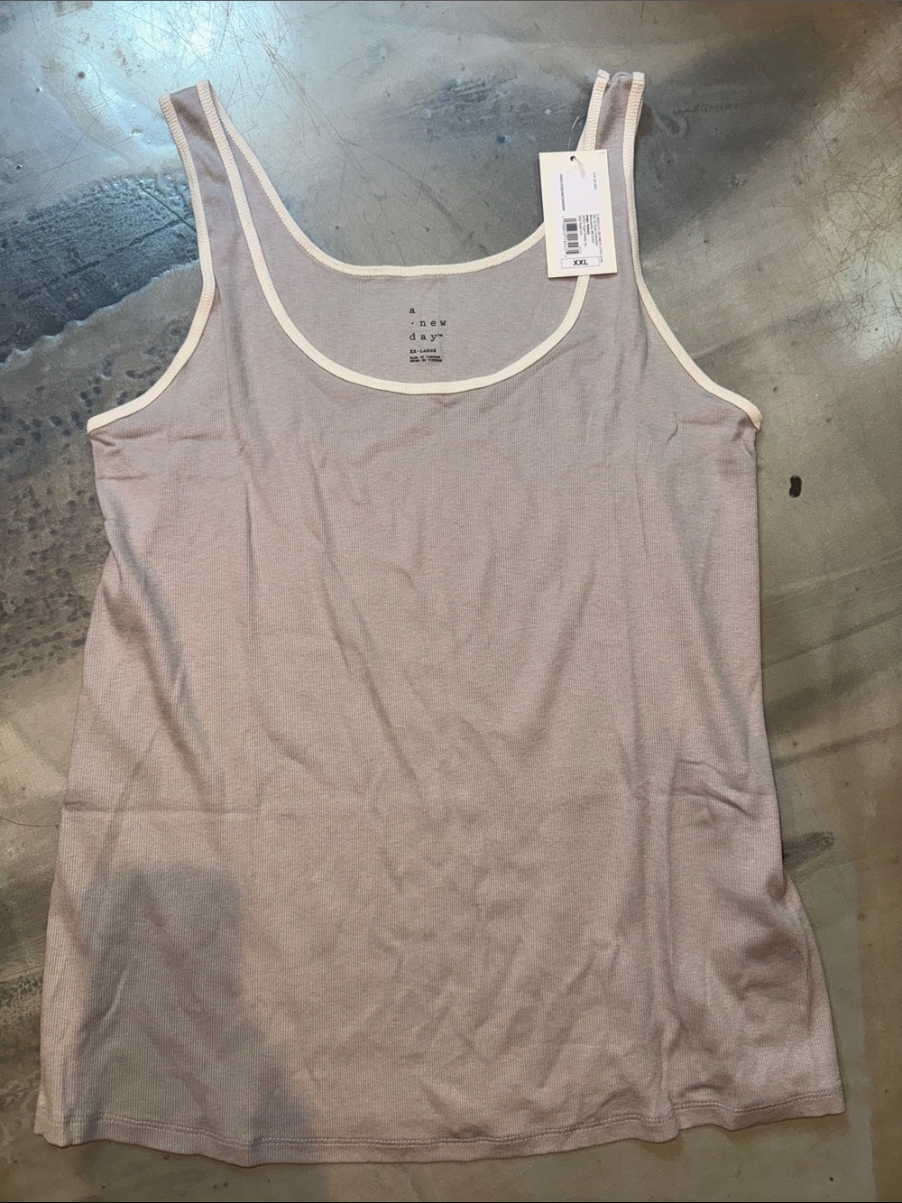 NWT A New Day Ribbed Tank Top Gray Cream Trim XXL Scoop Neck